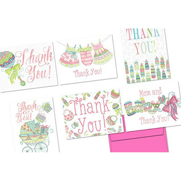 Bulk Set for Greeting Cards 36 Pack Occasions Note Card Cafe Baby Shower Greeting Card Set with Envelopes 6 Extra Sprinkles Pink Designs Birthdays Blank Inside Glossy Finish 